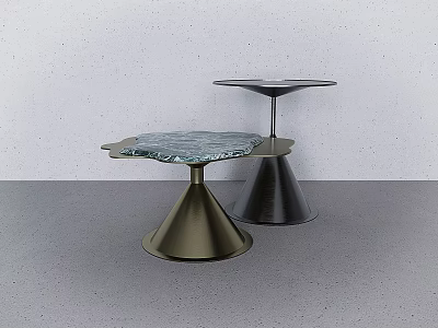 Modern Coffee Tables with Green Marble Black Tabletops and Gold Black Cone Shaped Bases 3d model