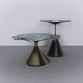 Modern Coffee Tables with Green Marble Black Tabletops and Gold Black Cone Shaped Bases
