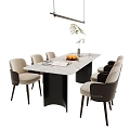 Modern Dining Table and Chair Combination Long Dining Table Dining Chair Long Chandelier 3d model