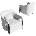 Modern White Single Sofa with Armrests Upholstered Pillow and Dark Legs