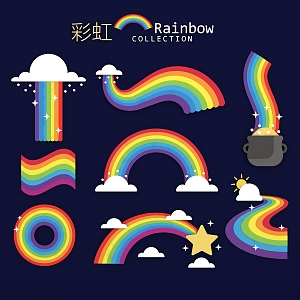 Rainbow Clouds Stars Seven-color Rainbow Hand-painted Cartoon Illustration Children's Cute Decorative Elements 3d model