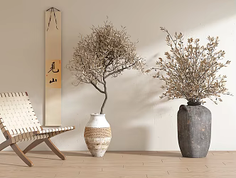 Pot Combination of Dried Branches and Dead Branches in Silent Vase 3d model
