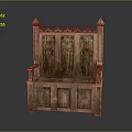 Ornate Wooden Bench With Intricate Carvings Armrests And Decorative Paneled Design