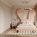 Adorable Kids Room Interior With Pink Rabbit Ear Headboard Checkerboard Rug And Stuffed Toys