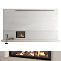 Modern White Stone Fireplace With Burning Fire And Minimalist Design 3d model