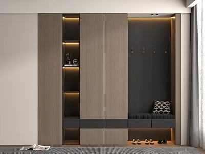 Modern Italian Shoe Cabinet Entrance Shoe Cabinet Partition Shoe Cabinet to Top Shoe Cabinet Green Plant Potted Stools 3d model