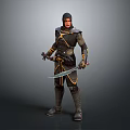 Hooded Man in Black Outfit with Yellow Accents Holding Two Daggers