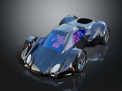 Futuristic Concept Car With Sleek Dark Metallic Body Purple Interior And Transparent Windows 3d model