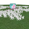 Interactive Zone Installation In Purple Flower Field With Pink Heart Shape And Floating Light Balls