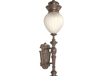 Classic Bronze Wall Lamp With Carved Metal Bracket And White Lampshade For Indoor Decoration 3d model
