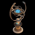 Vintage Mechanical Armillary Sphere With Brass Frame Blue Crystal Globe And Wooden Base Stand