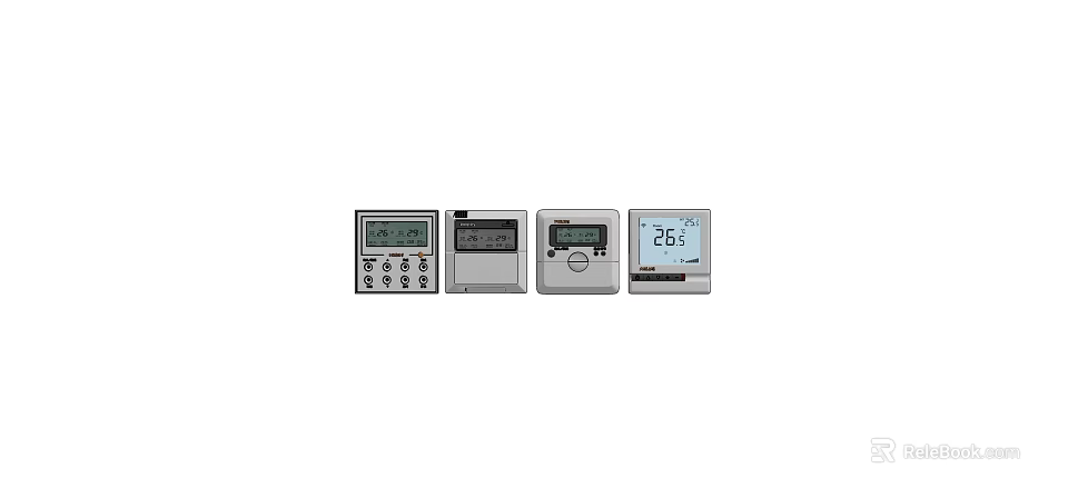 Modern Digital Switch Panels Featuring Multiple Thermostat Controls and Temperature Display Screens 3d model 