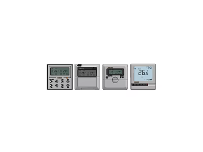 Modern Digital Switch Panels Featuring Multiple Thermostat Controls and Temperature Display Screens 3d model