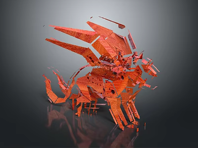 Game and Movie Character Red Fragmented Creature Design With Sharp Shards And Dynamic Form 3d model