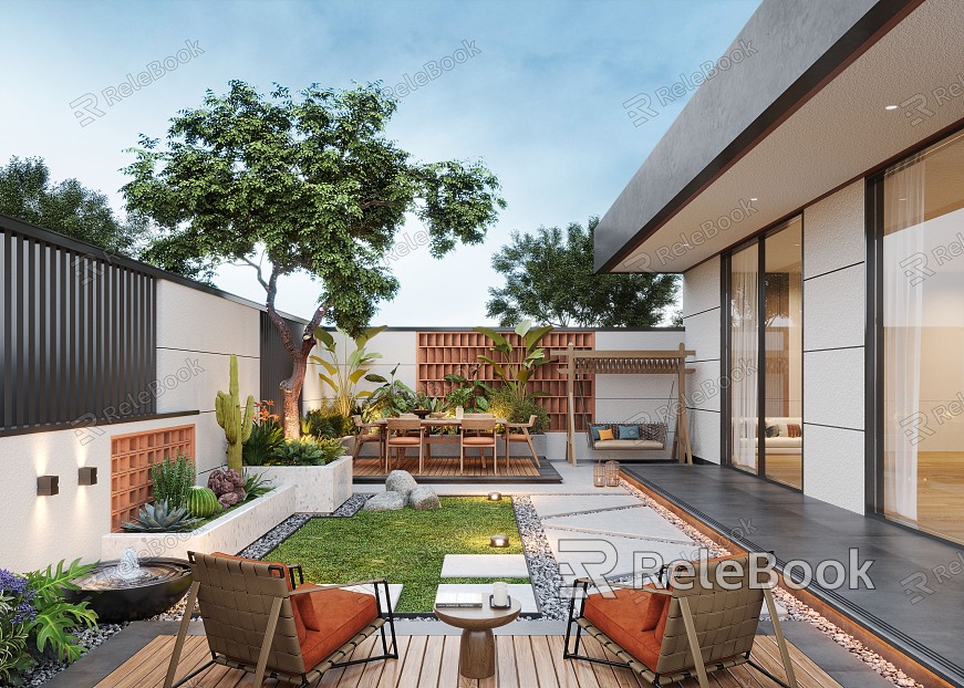 Courtyard Landscape Home Courtyard Villa Courtyard Landscape Sparkment Landscape Wall Waterscape Wall Outdoor Sofa model