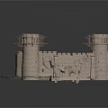 Medieval Stone Castle Architecture With Twin Towers Crenellations And Carved Walls