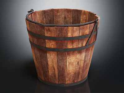 Vintage Rustic Decorative Ornament Set With Wooden Bucket Black Metal Hoops And Handle 3d model