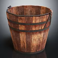 Vintage Rustic Decorative Ornament Set With Wooden Bucket Black Metal Hoops And Handle