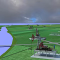 Industrial Plant Featuring Oil Pumps Green Fields And River Under Cloudy Sky