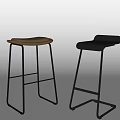 Modern Black And Wooden Bar Stools With Metal Frame Design