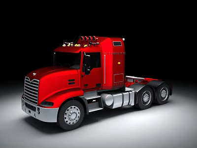 Red Heavy Duty Commercial Truck With Cab Chrome Details Headlights And Wheels 3d model
