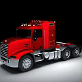 Red Heavy Duty Commercial Truck With Cab Chrome Details Headlights And Wheels