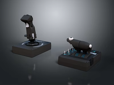 Automotive Parts Black Control Levers with Black Bases and Blue Indicator Details 3d model