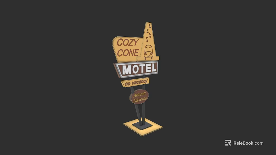 Car Travel Stay At Cozy Cone Motel With Cone Shaped Cabins And Refrigerated Air 3d model 