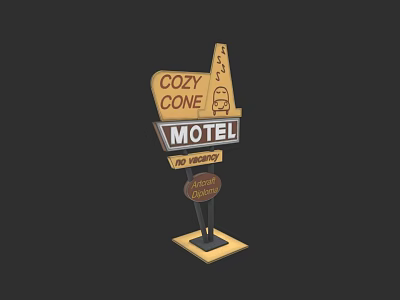 Car Travel Stay At Cozy Cone Motel With Cone Shaped Cabins And Refrigerated Air 3d model