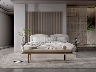 Quiet bedroom double bed 3d model