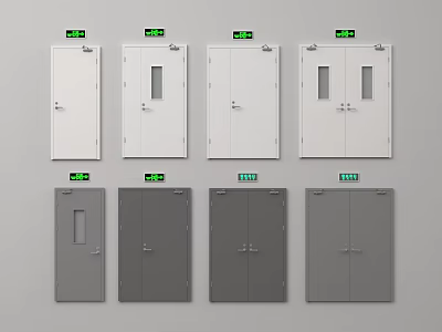 White And Gray Double Doors With Glass Inserts And Various Handle Designs 3d model