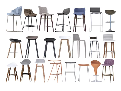 Modern Bar Stools With Various Designs Wooden Metal Legs And Upholstered Seats 3d model