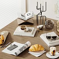 Elegant Decorative Ornament Set With Open Book Candle Holder Twig Decoration Coffee Pot And Magazine