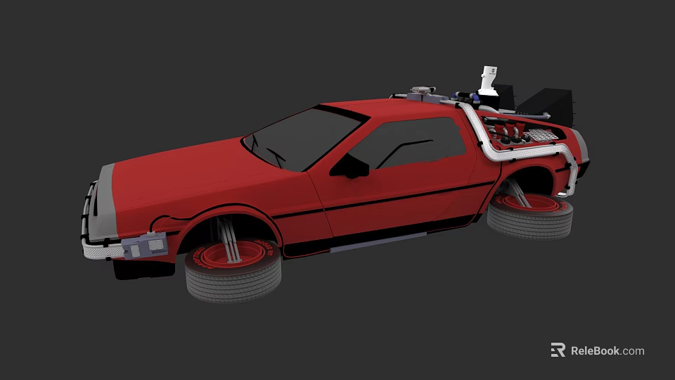 Red Classic Car With Futuristic Roof Device And Large Tires Unique Design 3d model 
