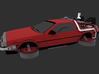 Red Classic Car With Futuristic Roof Device And Large Tires Unique Design 3d model