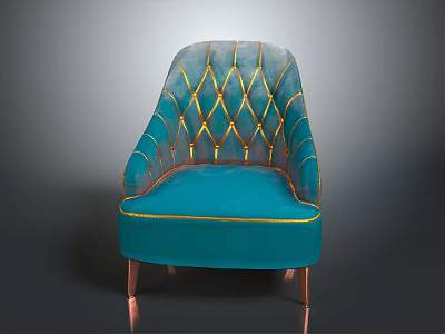 Luxury Teal Accent Chair With Diamond Gold Stitching And Copper Legs 3d model