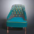 Luxury Teal Accent Chair With Diamond Gold Stitching And Copper Legs