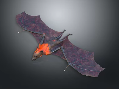 Fantasy Bat Creature With Purple Red Wings And Orange Mythical Body Design 3d model