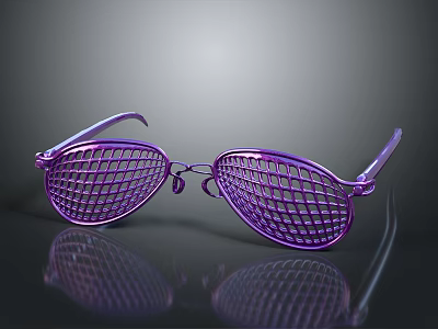 Modern Stylish Purple Mesh Lens Sunglasses With Metallic Oval Frame Design 3d model