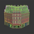 Classical Multi Story Residential Building With Red Awning Arched Windows And Dormer Windows 3d model