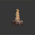 Labrador Dog Sitting On Patterned Upholstered Stool Looking Up Against Neutral Background 3d model
