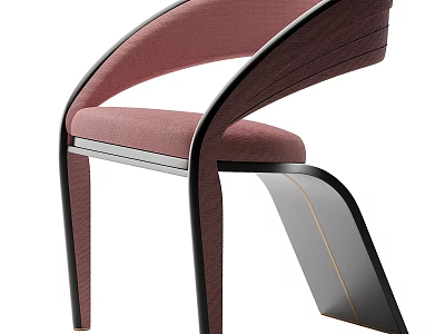 Elegant Modern Single Chair With Pink Upholstered Seat And Black Curved Frame 3d model