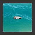 Miniature Sailboat Model Floating On Calm Blue Square Water Display Platform