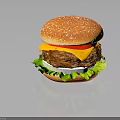 Juicy Cheeseburger with Fresh Lettuce Tomato Onion Rings and Sesame Seed Bun