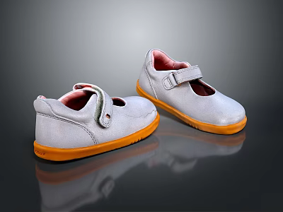 Kids Gray Shoes With Orange Sole Adjustable Strap Soft Interior And Comfortable Design 3d model