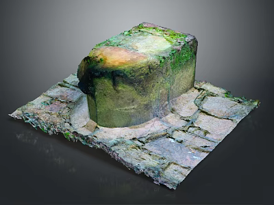 Natural Garden Landscape With Moss Covered Stone Pillar And Cracked Stone Pavement 3d model
