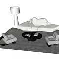 Modern Sofa And Coffee Table Set With White Chairs Floor Lamp And Gray Rug