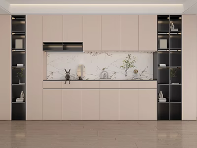 Modern Wine Cabinet With Glass Doors And Marble Counter Display Shelves 3d model