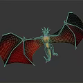 3D Rendered Purple Body Horned Dragon With Red Orange Spread Wings On Gray Gradient Background