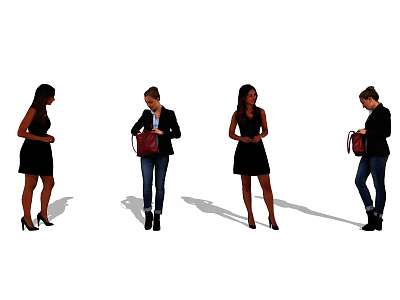 Women in Stylish Dresses Blazers Jeans and Red Handbags Posing in Different Styles 3d model